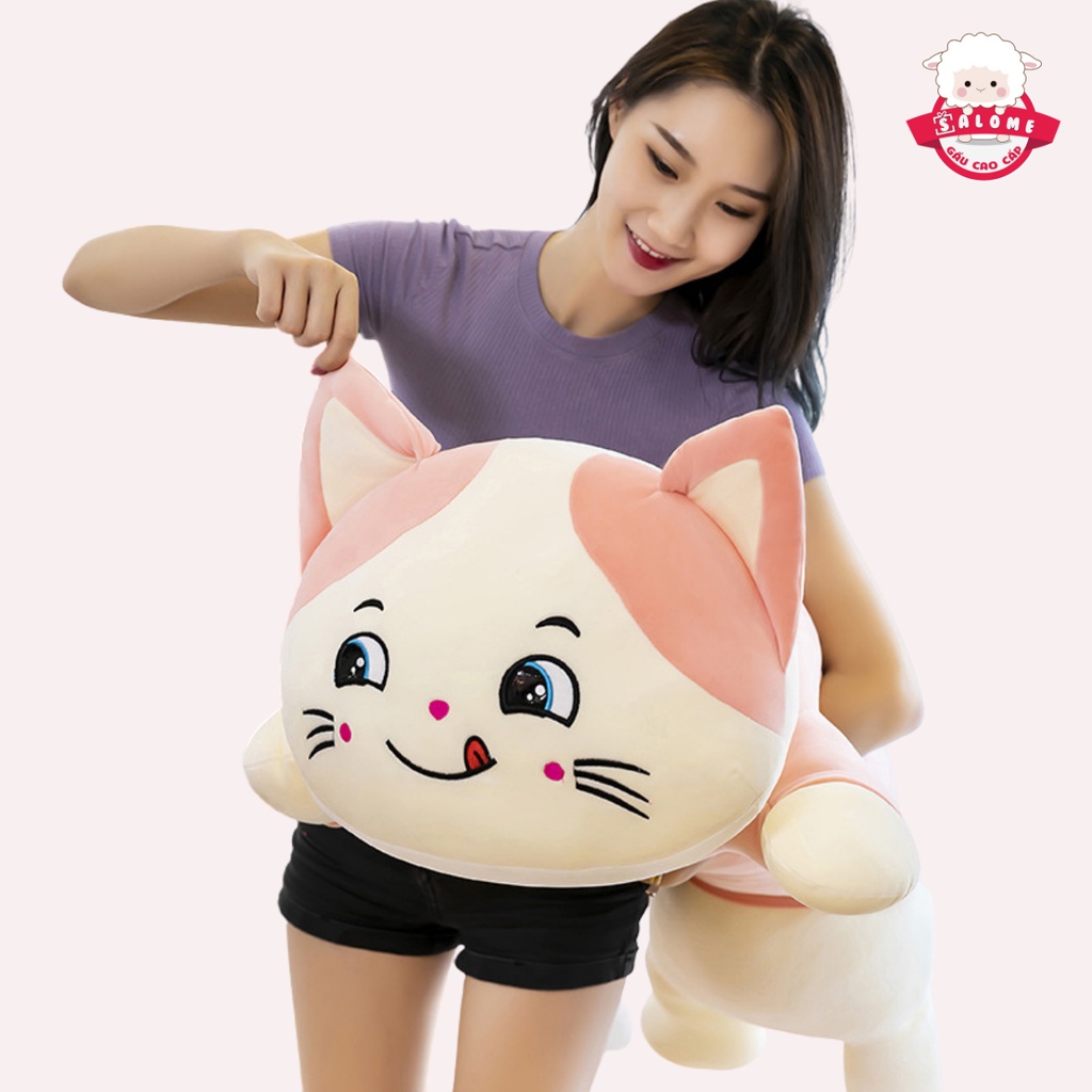 Gấu Bông Con Mèo Nằm Liếm Mép 75cm-1m1 Khổng Lồ Dễ Thương Cute SALOME Gối Ôm Con Mèo Hồng Gối Ôm Ngủ