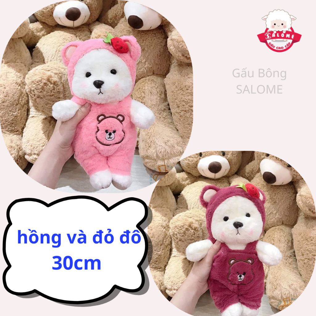 Gấu bông Lena cosplay gấu dâu, Teddy Dâu Mặc Áo Yếm 30cm SALOME tp HCM, Thú Teddy Cao Cấp