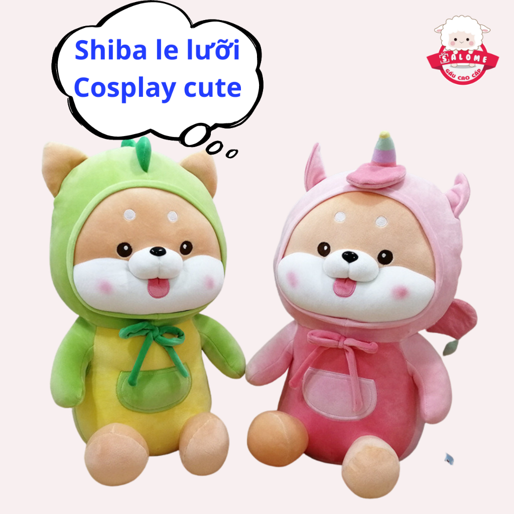 Gấu Bông Chó Shiba Cosplay Kỳ Lân Hồng Khủng Long Xanh SALOME, Thú Nhồi Bông Chó Cute