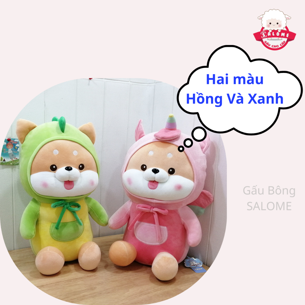 Gấu Bông Chó Shiba Cosplay Kỳ Lân Hồng Khủng Long Xanh SALOME, Thú Nhồi Bông Chó Cute