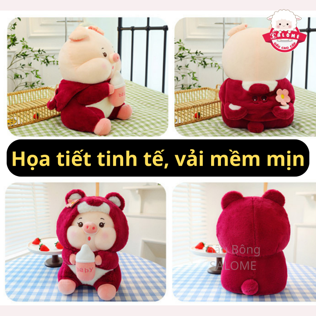 Gấu Bông Heo Cosplay Gấu Dâu Ôm Bình Sữa