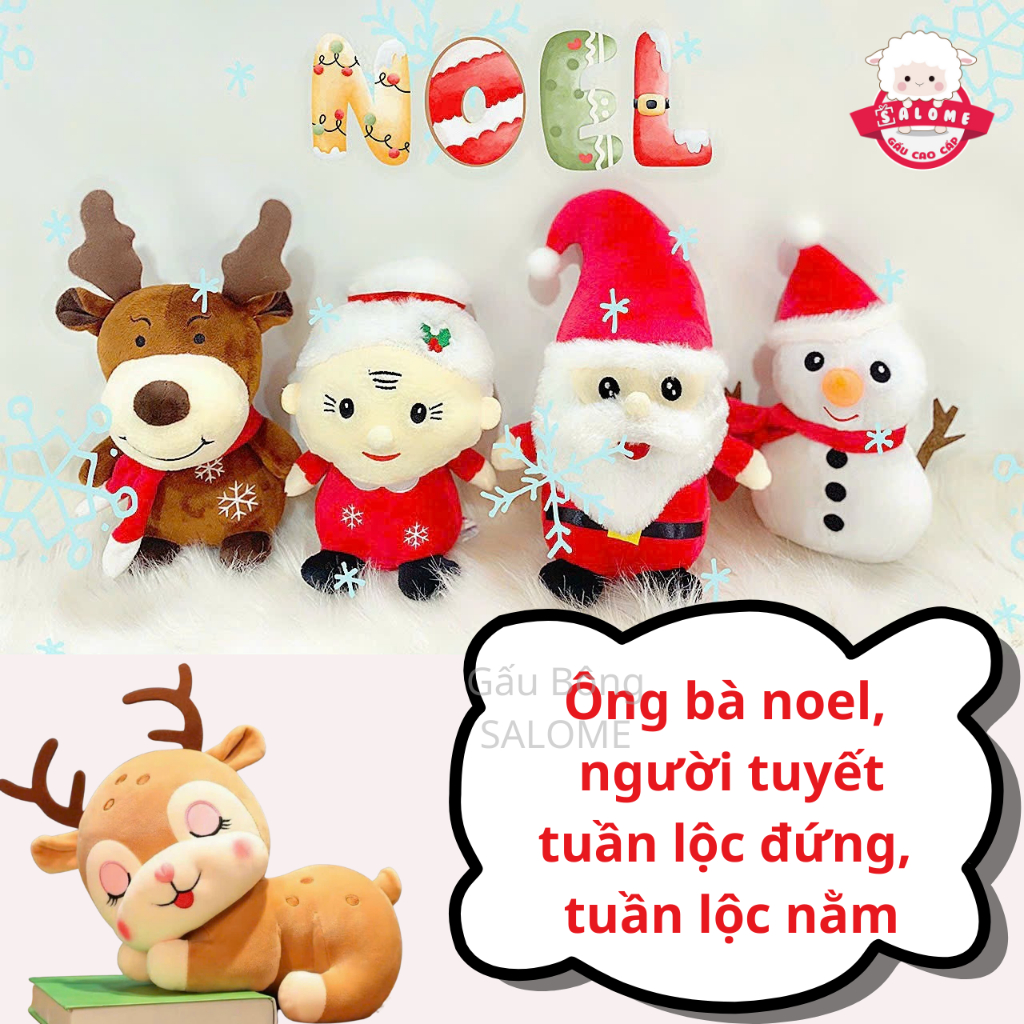Gấu Bông Ông Bà Gìa Noel, Tuần Lộc Đứng Ngồi, Người Tuyết SALOME, Qùa Tặng Đồ Chơi Cho Bé Cao Cấp Trang Trí Giasng Sinh