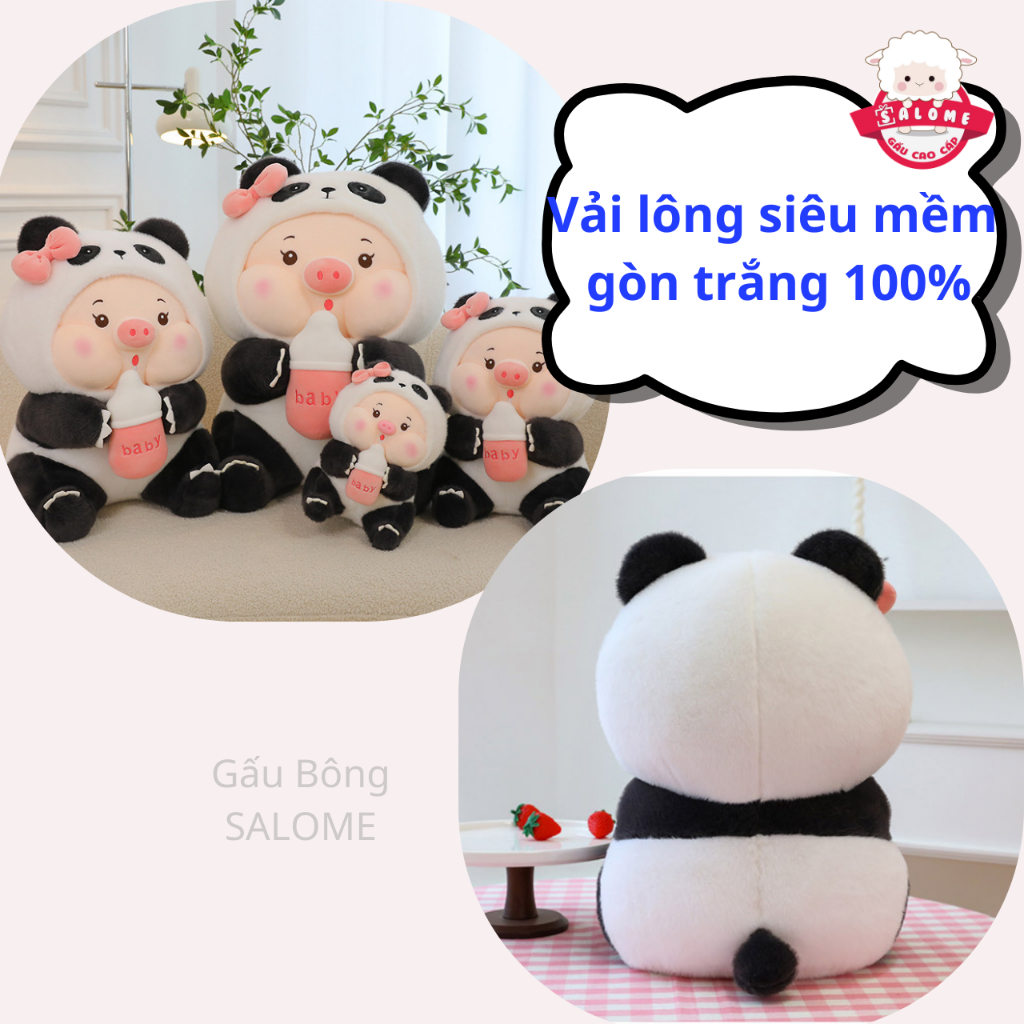 Gấu Bông Heo Nón Gấu Trúc Ôm Bình Sữa