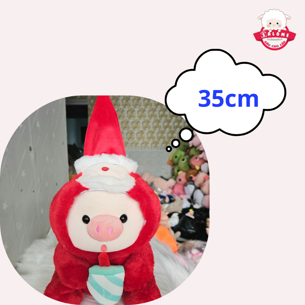 Gấu Bông Heo Ôm Bình Sữa Đội Nón Ông Gìa Noel Size 30cm
