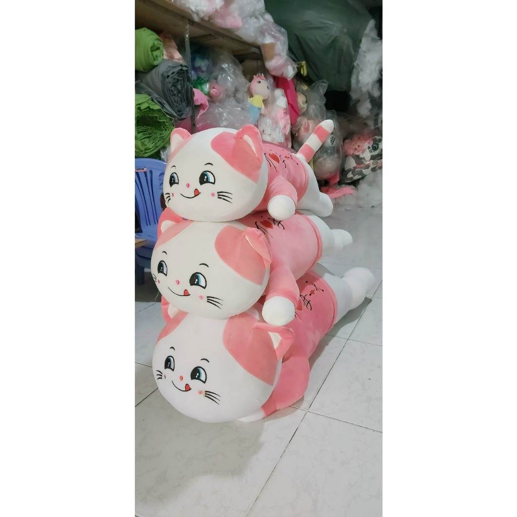 Gấu Bông Con Mèo Nằm Liếm Mép 75cm-1m1 Khổng Lồ Dễ Thương Cute SALOME Gối Ôm Con Mèo Hồng Gối Ôm Ngủ