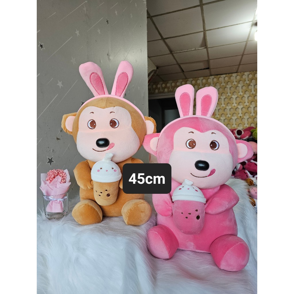 Gấu Bông Con Khỉ Ôm Bình Sữa Size 45cm-75cm