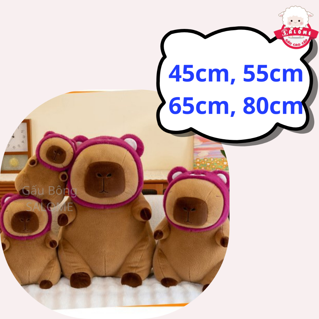 Gấu Bông Capybara Đeo Nón Gấu Dâu