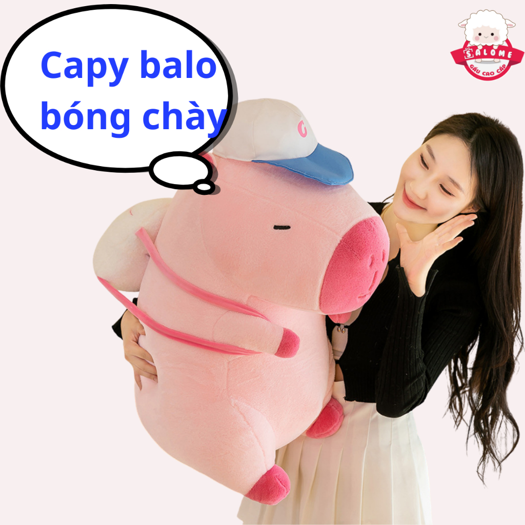 Gấu Bông Capybara Hồng Đeo Balo Mặc Áo Bóng Chày