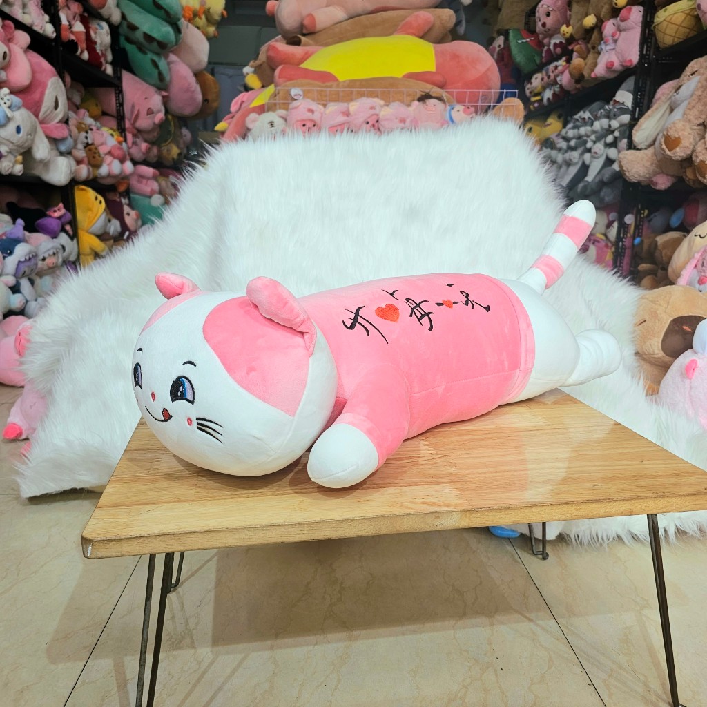Gấu Bông Con Mèo Nằm Liếm Mép 75cm-1m1 Khổng Lồ Dễ Thương Cute SALOME Gối Ôm Con Mèo Hồng Gối Ôm Ngủ