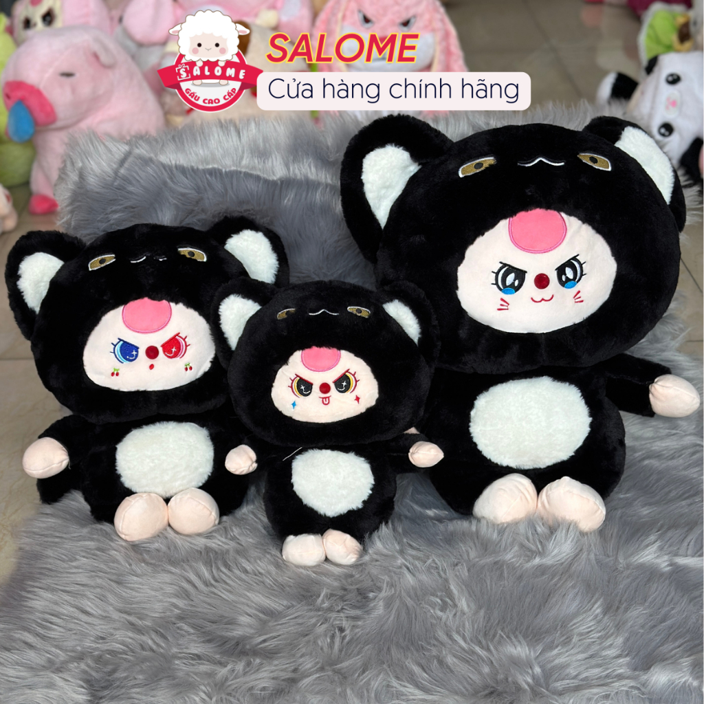 Gấu bông baby three dễ thương gà vàng heo hồng mèo đen bé ba mắt ướt hai màu dora thú bông Salome