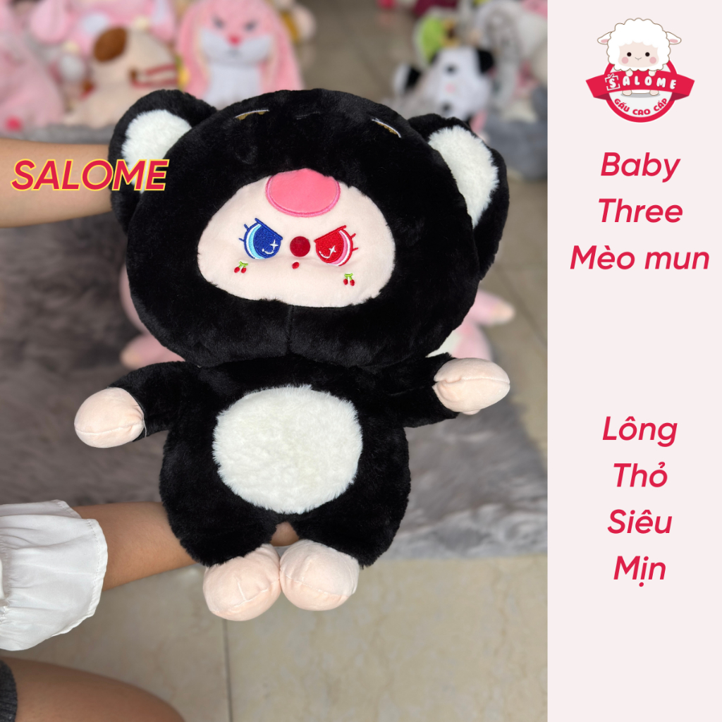 Gấu bông baby three dễ thương gà vàng heo hồng mèo đen bé ba mắt ướt hai màu dora thú bông Salome