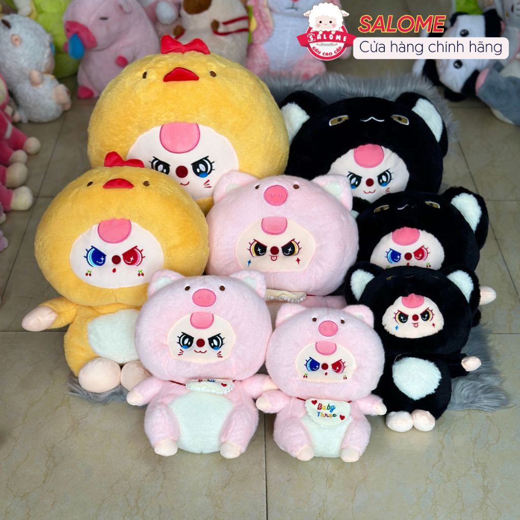 Gấu bông baby three dễ thương gà vàng heo hồng mèo đen bé ba mắt ướt hai màu dora thú bông Salome