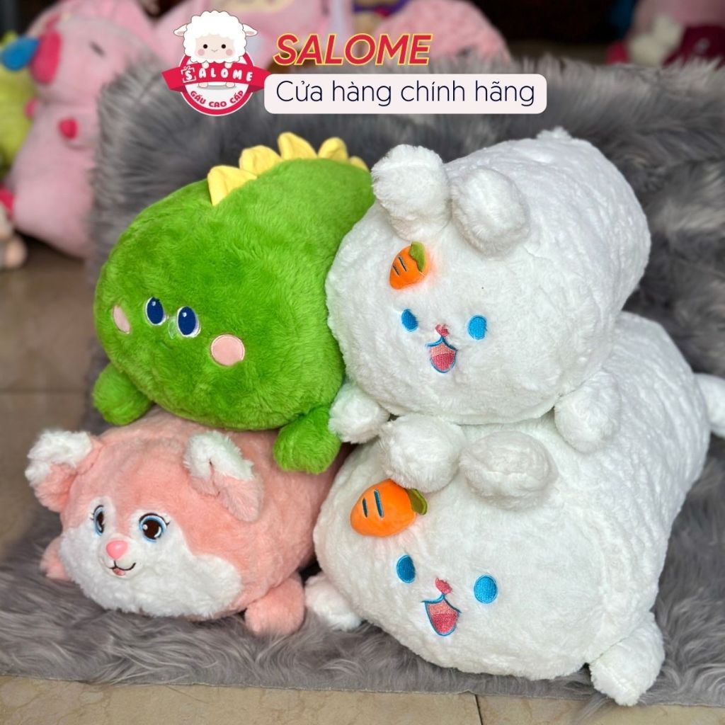 Gấu bông thỏ trắng ôm ngủ dễ thương cute, cáo hồng khủng long xanh SALOME, thú nhồi bông thỏ carot