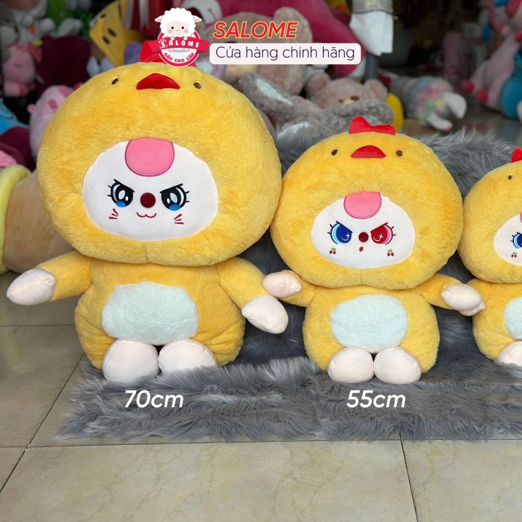 Gấu bông baby three dễ thương gà vàng heo hồng mèo đen bé ba mắt ướt hai màu dora thú bông Salome