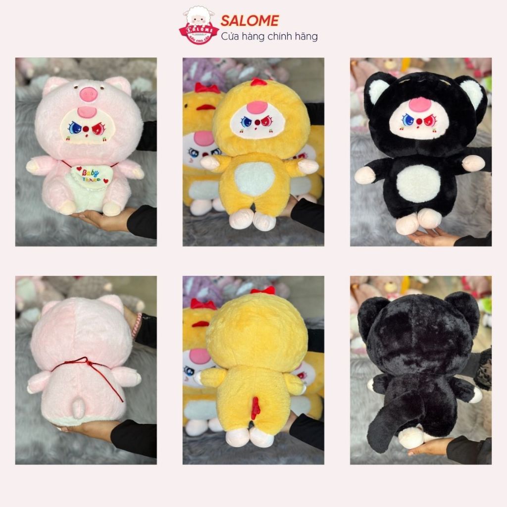 Gấu bông baby three dễ thương gà vàng heo hồng mèo đen bé ba mắt ướt hai màu dora thú bông Salome