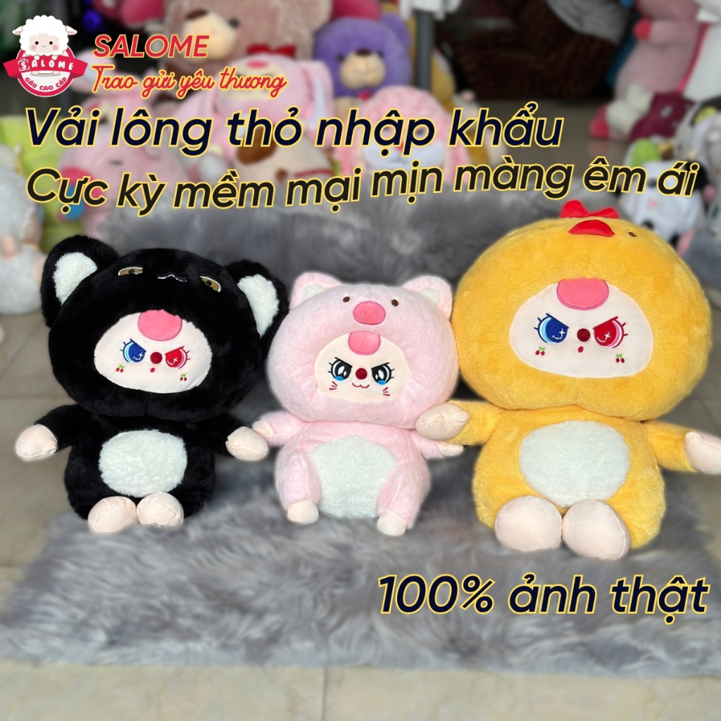 Gấu bông baby three dễ thương gà vàng heo hồng mèo đen bé ba mắt ướt hai màu dora thú bông Salome