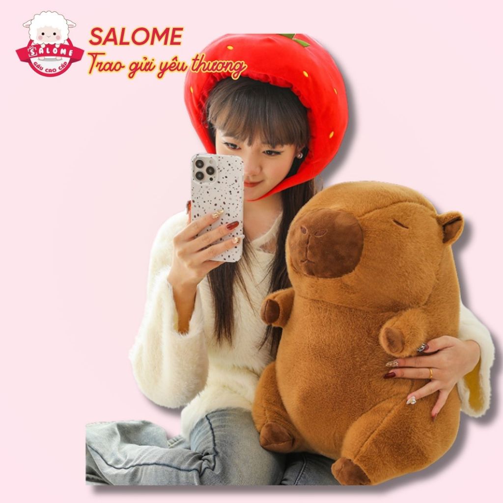 Gấu Bông Capybara Đeo Nón Dâu