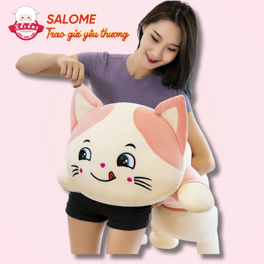 Gấu Bông Con Mèo Nằm Liếm Mép 75cm-1m1 Khổng Lồ Dễ Thương Cute SALOME Gối Ôm Con Mèo Hồng Gối Ôm Ngủ