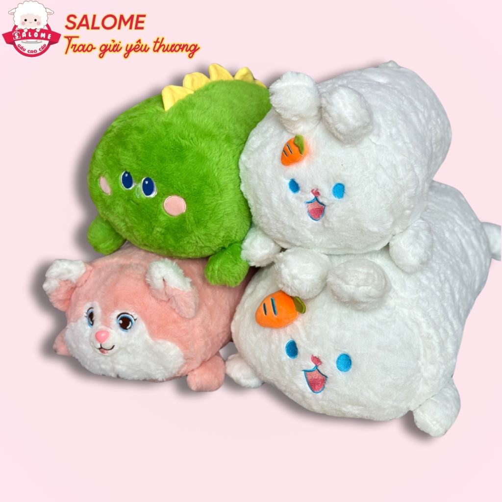 Gấu bông thỏ trắng ôm ngủ dễ thương cute, cáo hồng khủng long xanh SALOME, thú nhồi bông thỏ carot