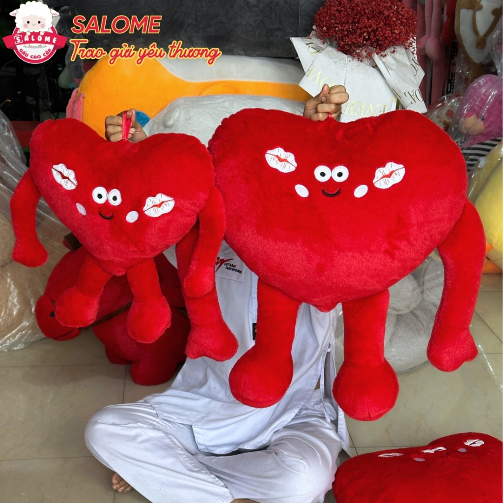 Gấu bông trái tim bông đỏ, hồng