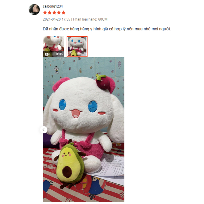 Gấu Bông Cinnamoroll Yếm Dâu