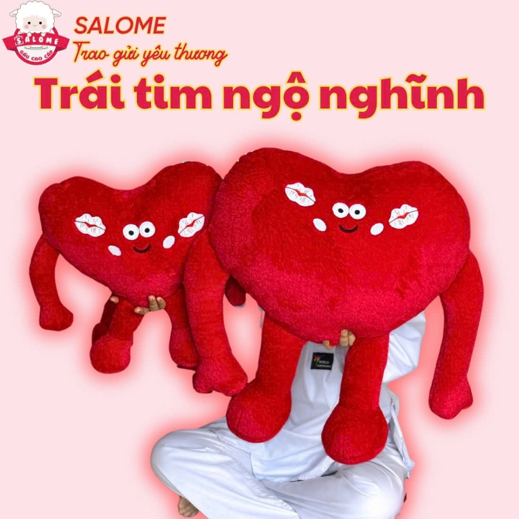 Gấu bông trái tim bông đỏ, hồng