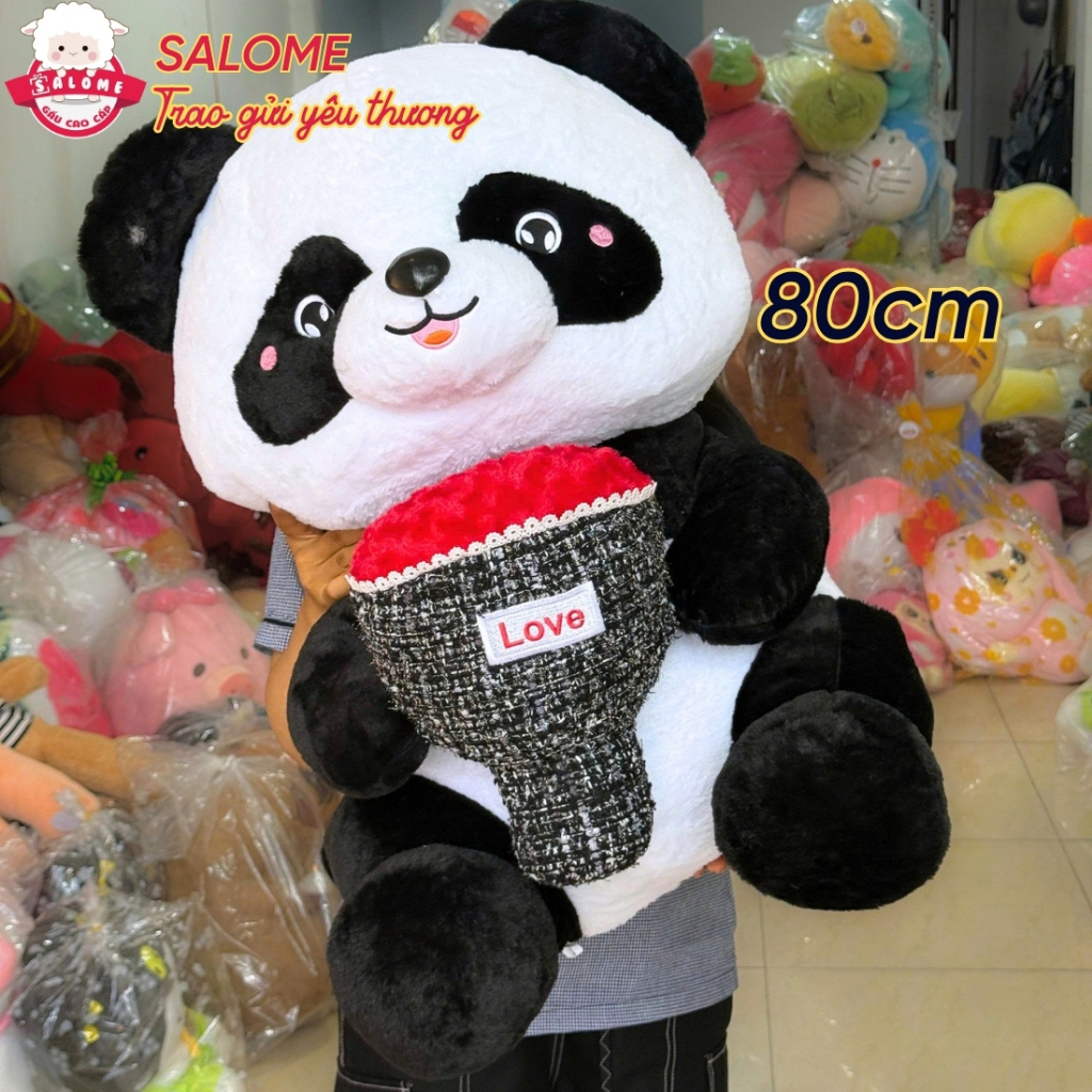 Gấu bông gấu trúc ôm bó hoa