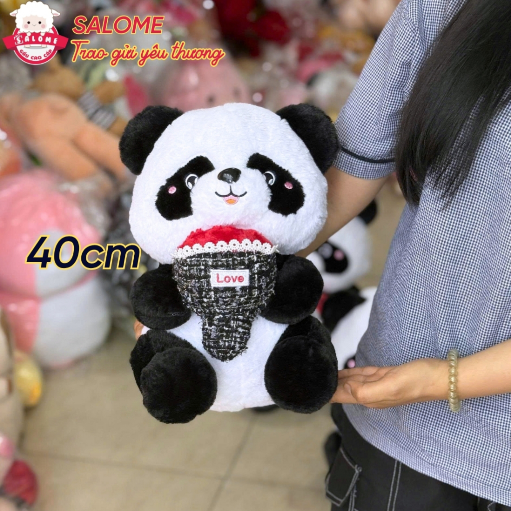 Gấu bông gấu trúc ôm bó hoa