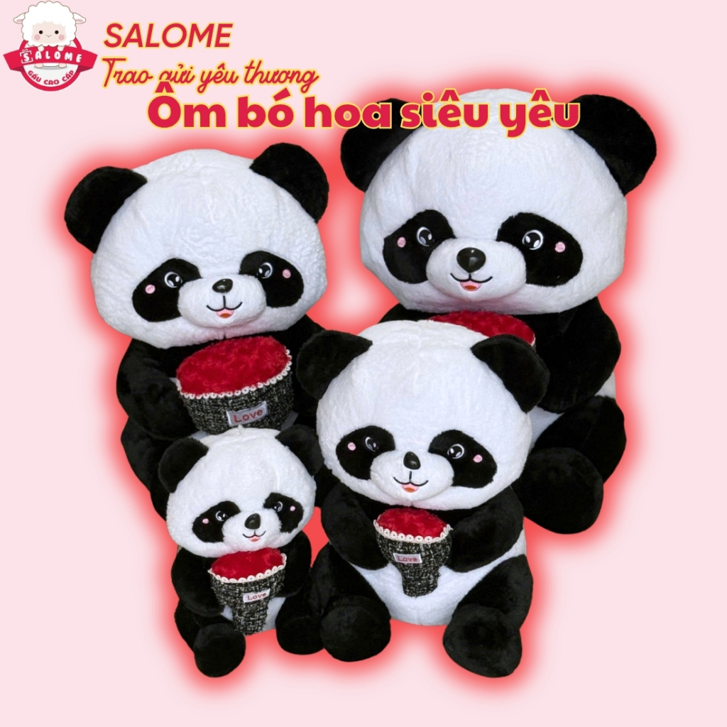 Gấu bông gấu trúc ôm bó hoa