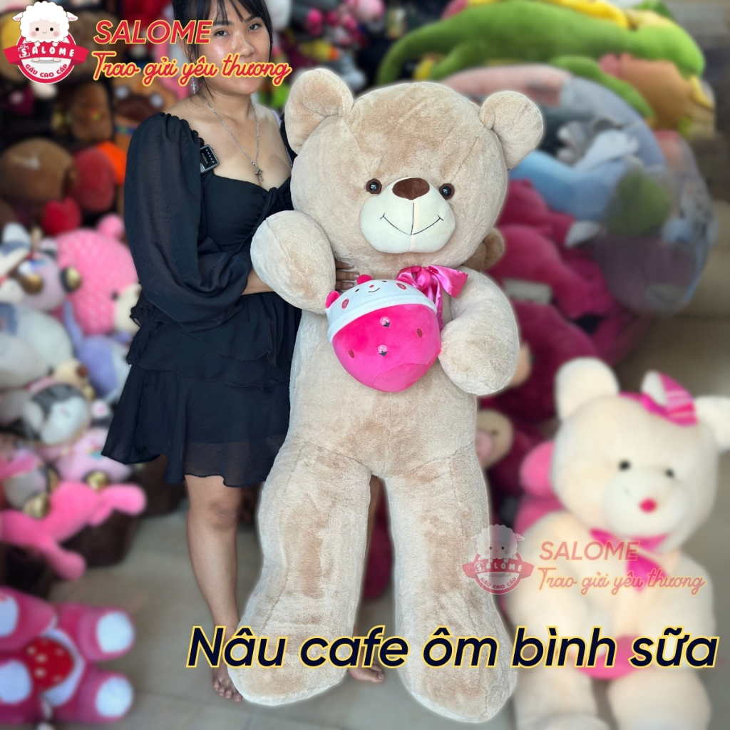 Gấu bông tedđy ôm trà sữa