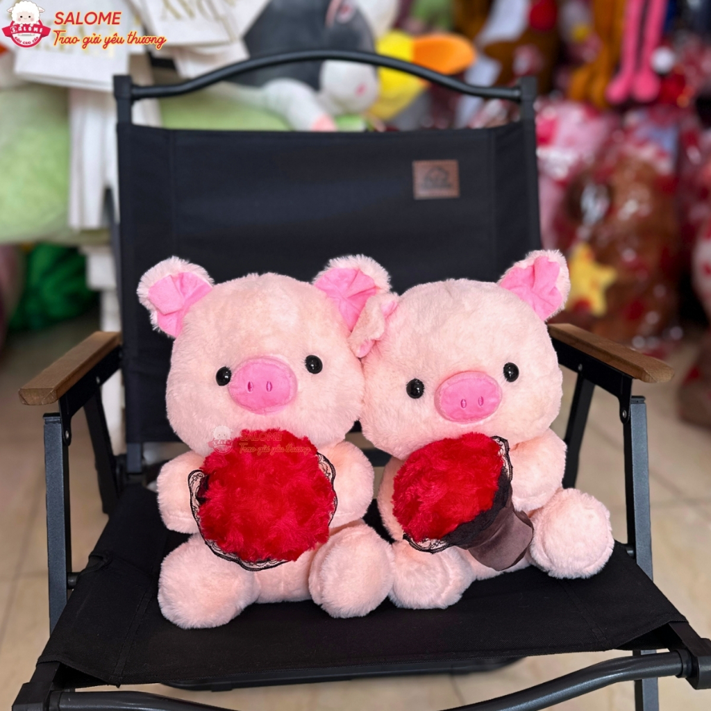 Gấu Bông Heo Hồng Ôm Hoa Mini 30cm SALOME, Thú bông heo ôm bông Cao Cấp Đồ Chơi Trang Trí Cho Bé