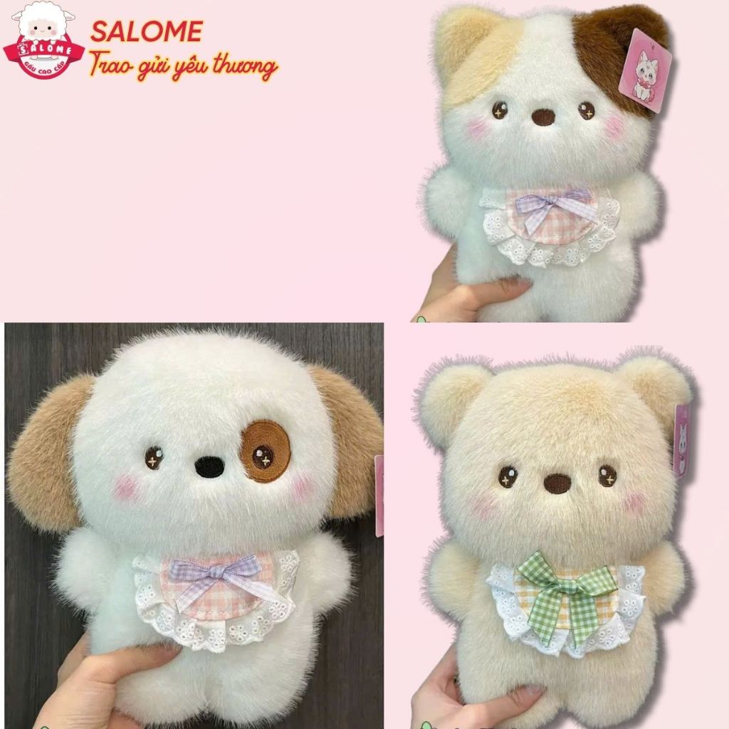 Gấu Bông Nhỏ Chó mèo đeo nơ dễ thương Size 22cm TPHCM SALOME thú bông mini Cho Bé Trai Bé Gái
