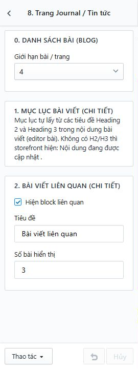 Thiết lập danh sách, mục lục và bài viết liên quan của Journal.