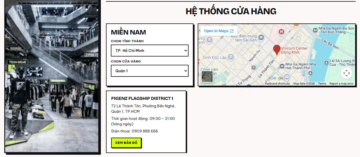 Danh sách cửa hàng, bản đồ và giờ mở cửa