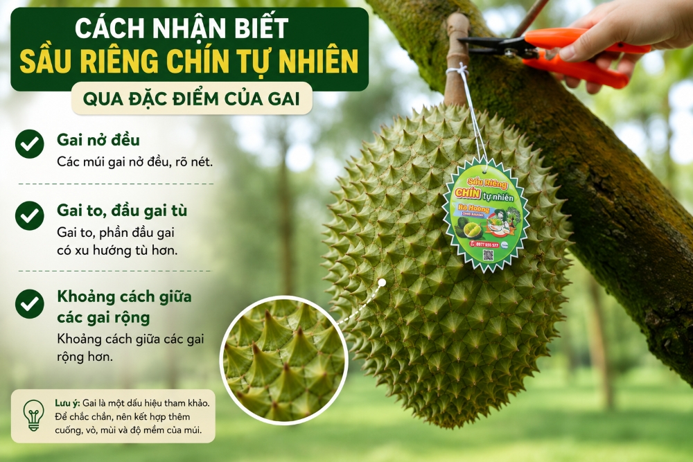 Nhận biết sầu riêng chín tự nhiên qua đặc điểm gai