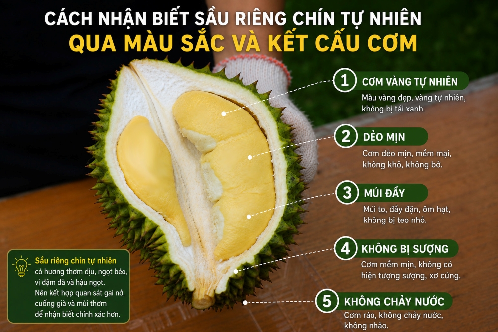 cách nhận biết sầu riêng chín tự nhiên qua cơm