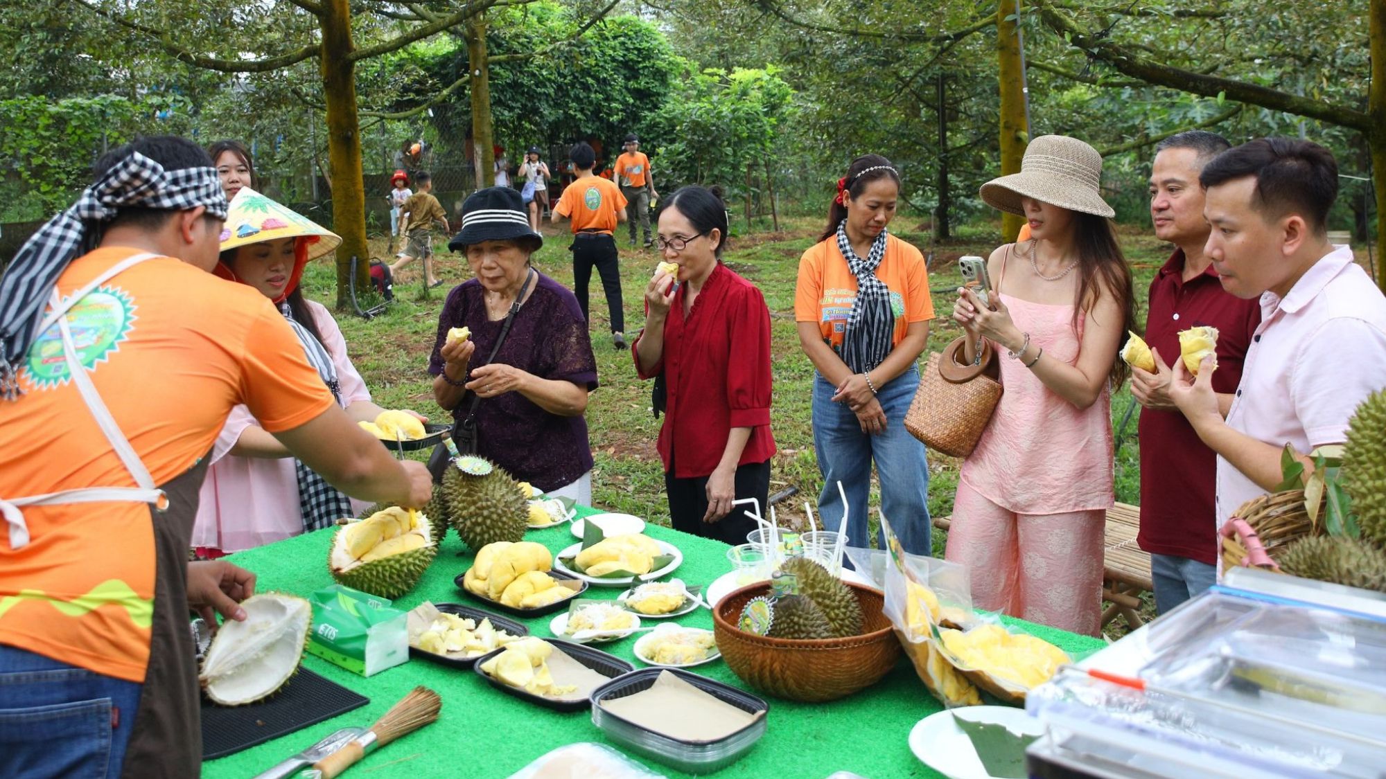 Thưởng thức sầu riêng chín tự nhiên tại vườn bà Hoàng Long Khánh
