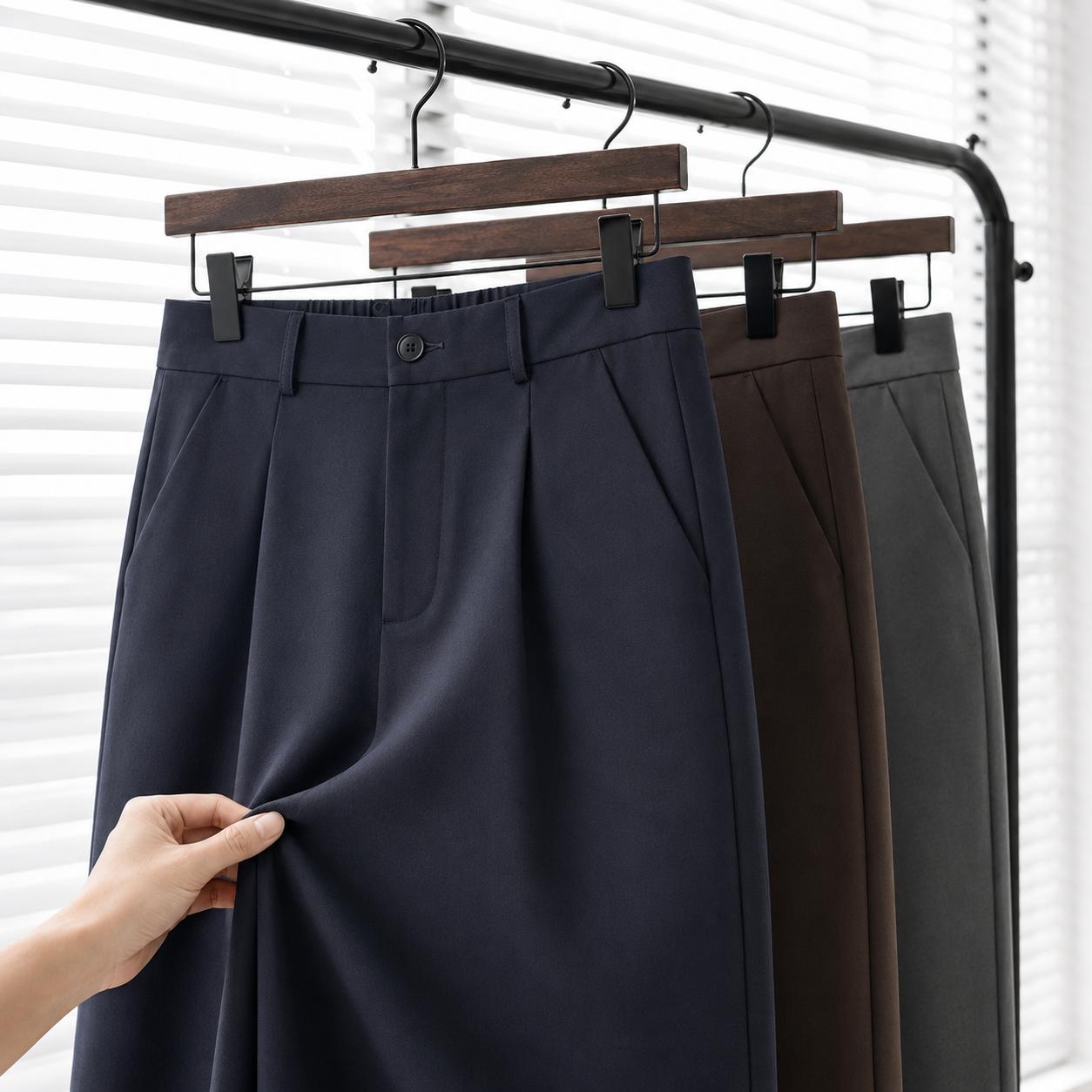Quần Âu Nam Dáng Suông Cạp Chun Sau Vải Kaki Đài Mềm Mịn Co Giãn Nhẹ Ống Rộng Mặc Thoải Mái Q240