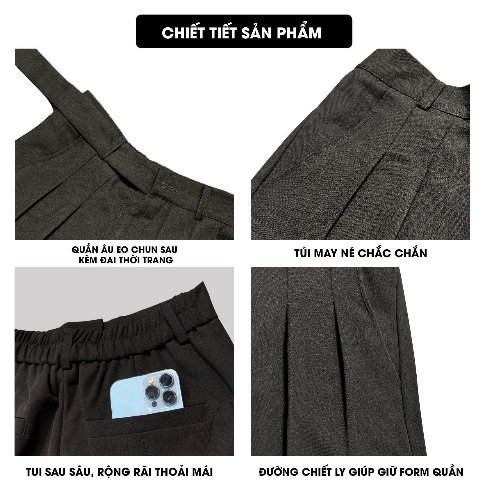 Quần âu nam xếp ly, Quần tây nam vải tuyết Hàn Quốc Kèm Đai, cạp chun sau dáng quần ống suông rộng Q168 Menswear Ong Kem Kaki quần â