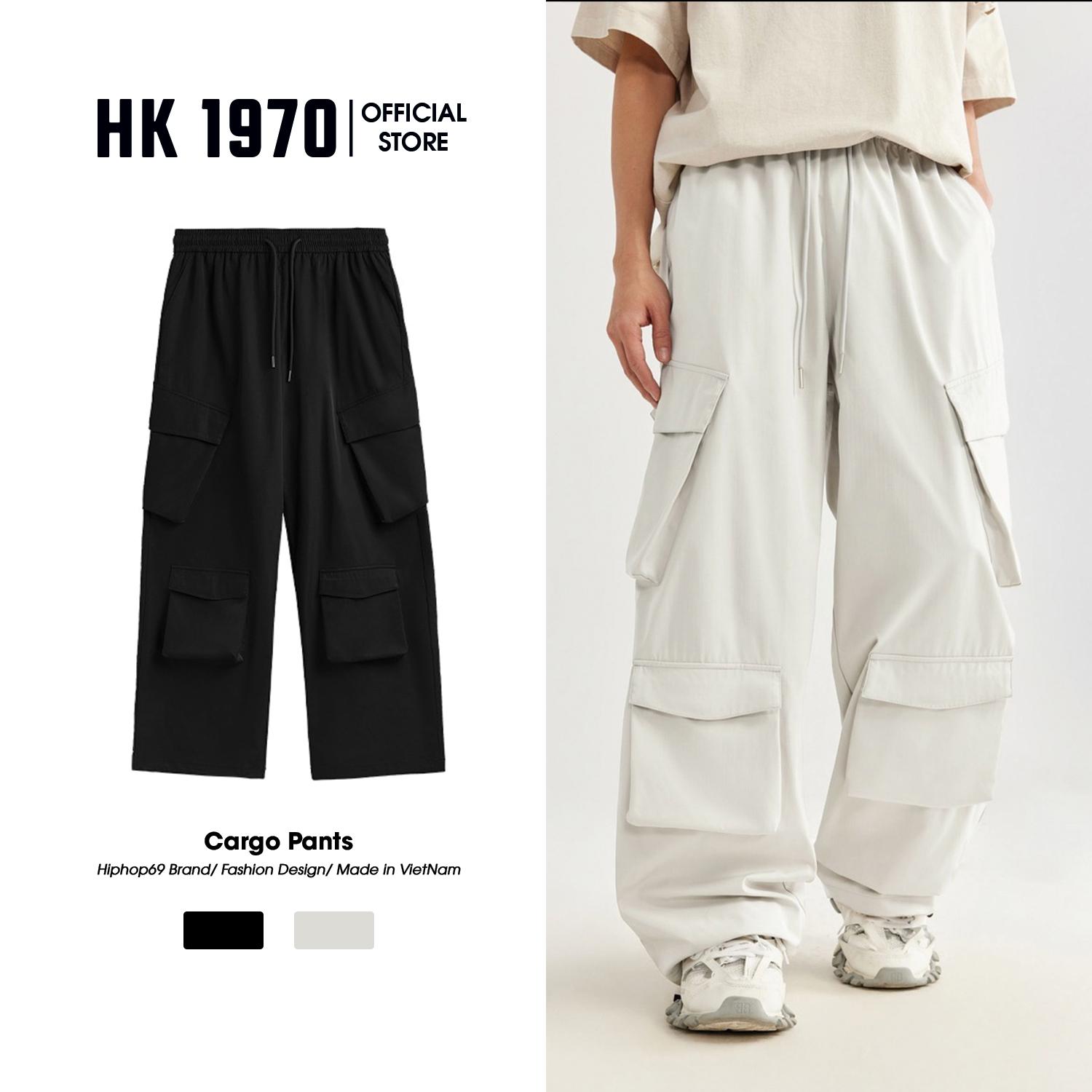 Quần Ống Rộng Túi Hộp 4 Túi Nam Nữ Có Dây Rút Unisex, Quần Túi Hộp Vải Gió Phong Cách Hiphop Đường Phố Q332 Menswear Pants Đen