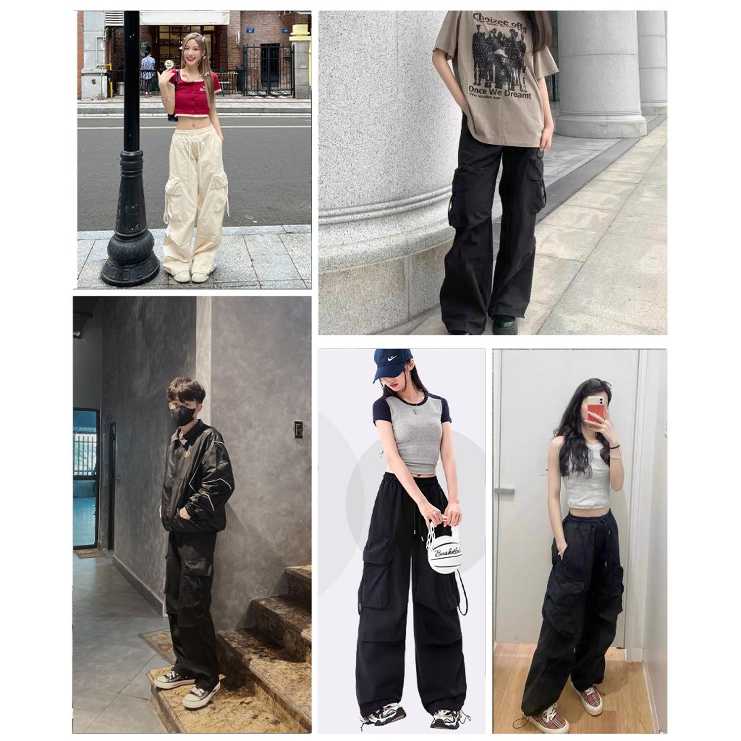 Quần Ống Rộng Nam Nữ Có Dây Rút Unisex, Quần Túi Hộp Vải Dù Phong Cách Hiphop Đường Phố Q130 Nam Menswear Pants Đen Trắng
