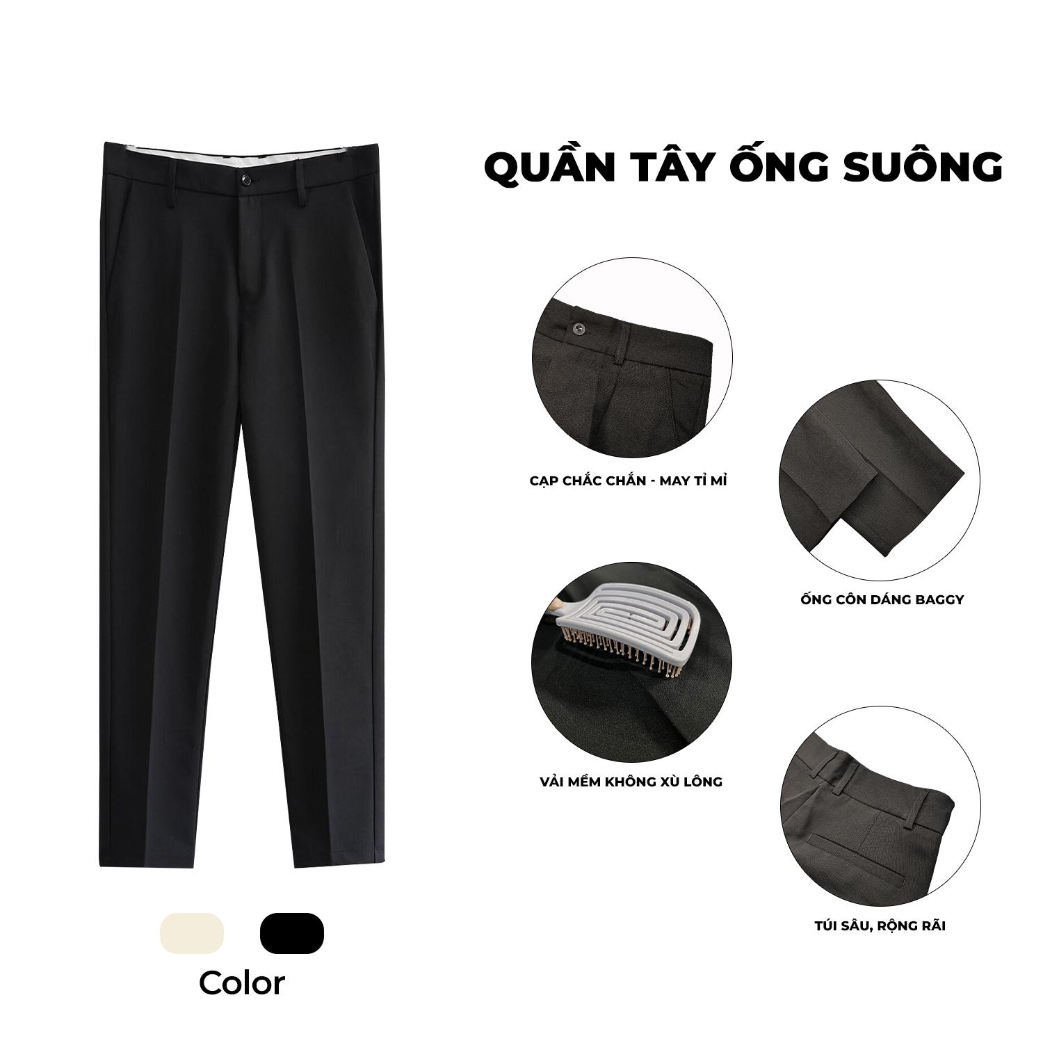 Quần âu nam, Quần tây nam HK1970 dáng baggy ống côn vải cotton co dãn nhẹ màu đen, kaki Q191 Menswear Pants Ong Có Túi quana  unam