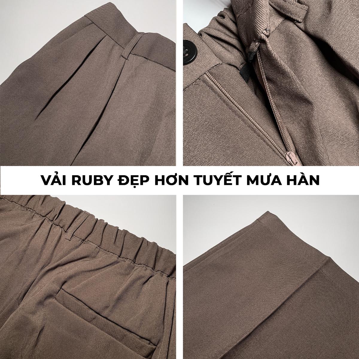 Quần Tây ốNg Rộng Xếp Ly Hk1970, Quần Âu Cạp Chun Sau Vải Rubi Mềm Mượt Thoáng Mát Phong Cách Hàn Quốc Q196
