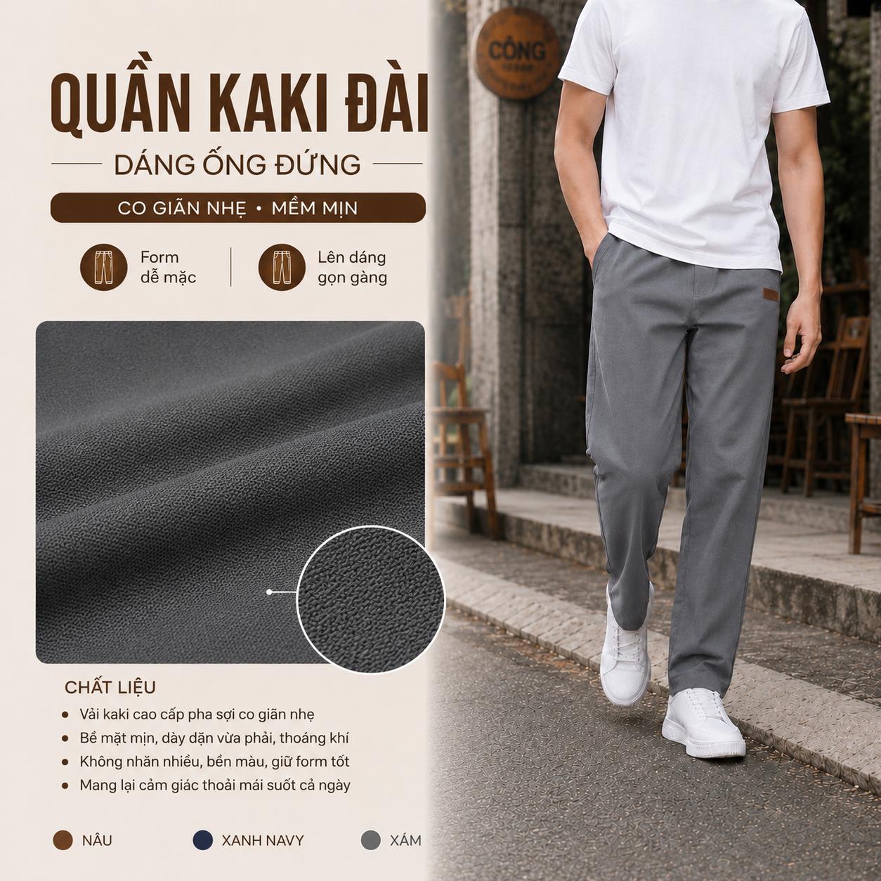 Quần Kaki Nam Dáng Ống Đứng Cạp Chun 80% Vải Kaki Đài Mềm Mịn Co Giãn Nhẹ Ống Suông Form Regular Phong Cách Trẻ Trung Năng Động Q246