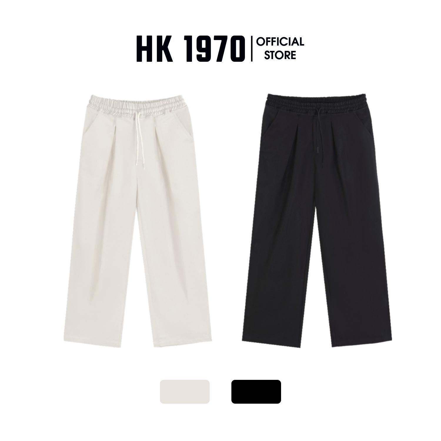 Quần Kaki ống suông cạp chun dáng Baggy Unisex chất liệu Kaki mềm thoáng mát phong cách đơn giản Q188 Menswear Nam Pants Có Túi Đen
