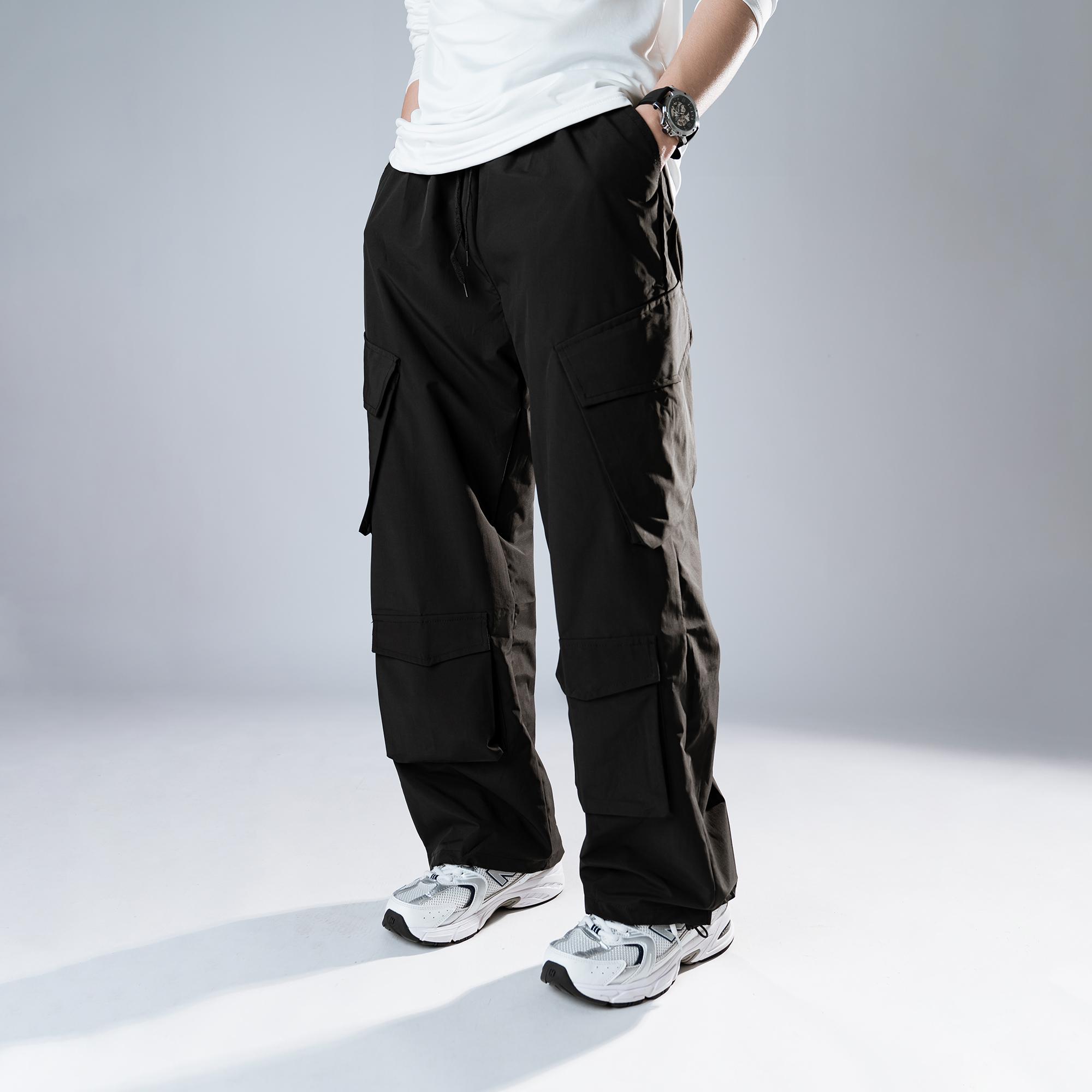 Quần Ống Rộng Túi Hộp 4 Túi Nam Nữ Có Dây Rút Unisex, Quần Túi Hộp Vải Gió Phong Cách Hiphop Đường Phố Q332 Menswear Pants Đen