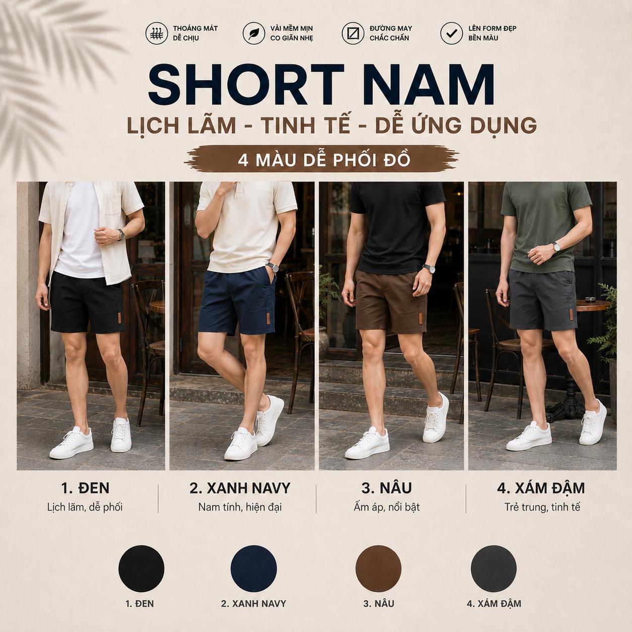 Quần Short Kaki Nam [Form Trên Gối] Vải Kaki Đài Co Giãn Nhẹ Không Nhăn Xù Bai Nhão Mặc Mùa Hè Thoải Mái Q245