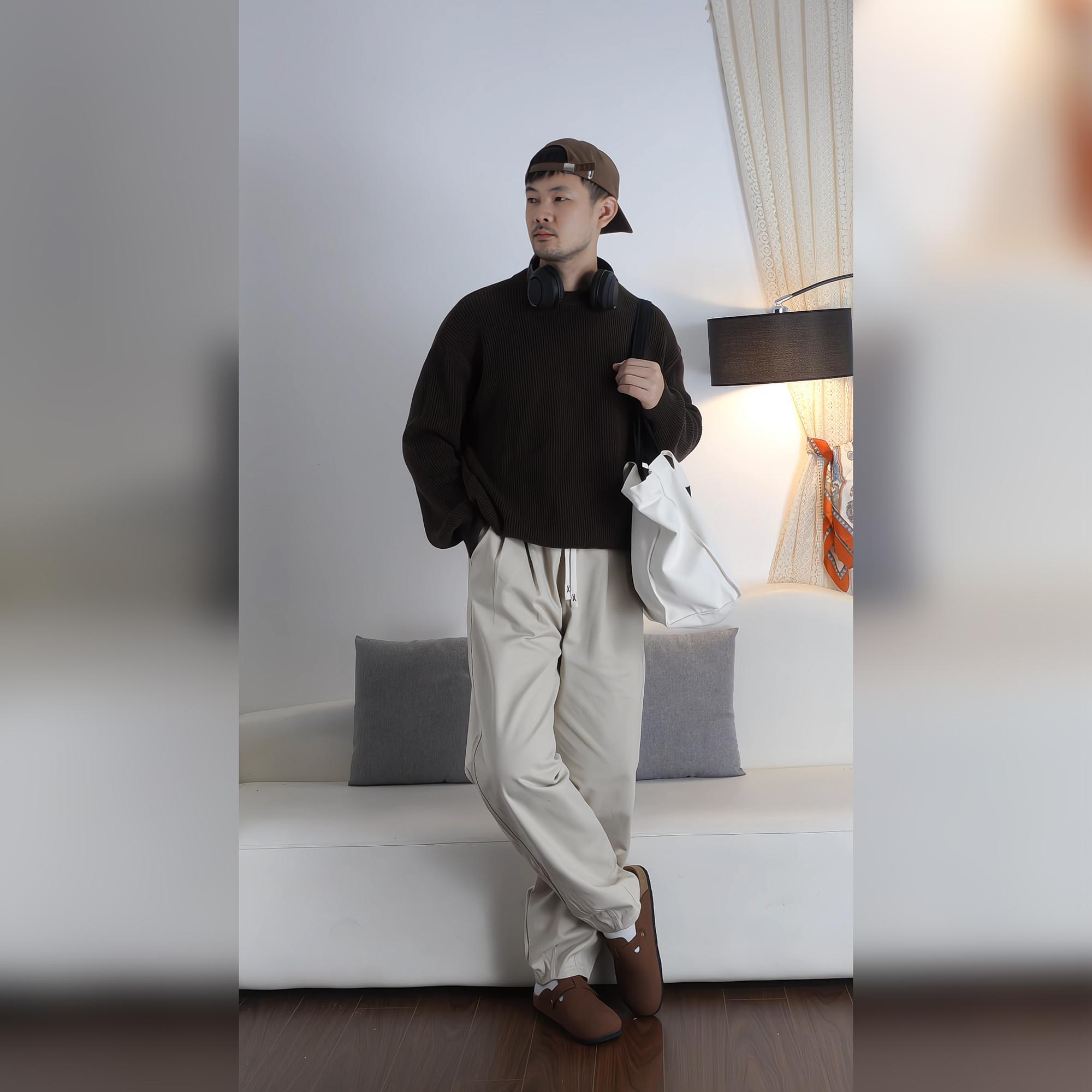 Quần Kaki Ống Rộng Dáng Thụng Xếp Ly Lưng Cao  Phong Cách Retro Hàn Quốc Q182 Pants Kem Nam Menswear Nam Menswear