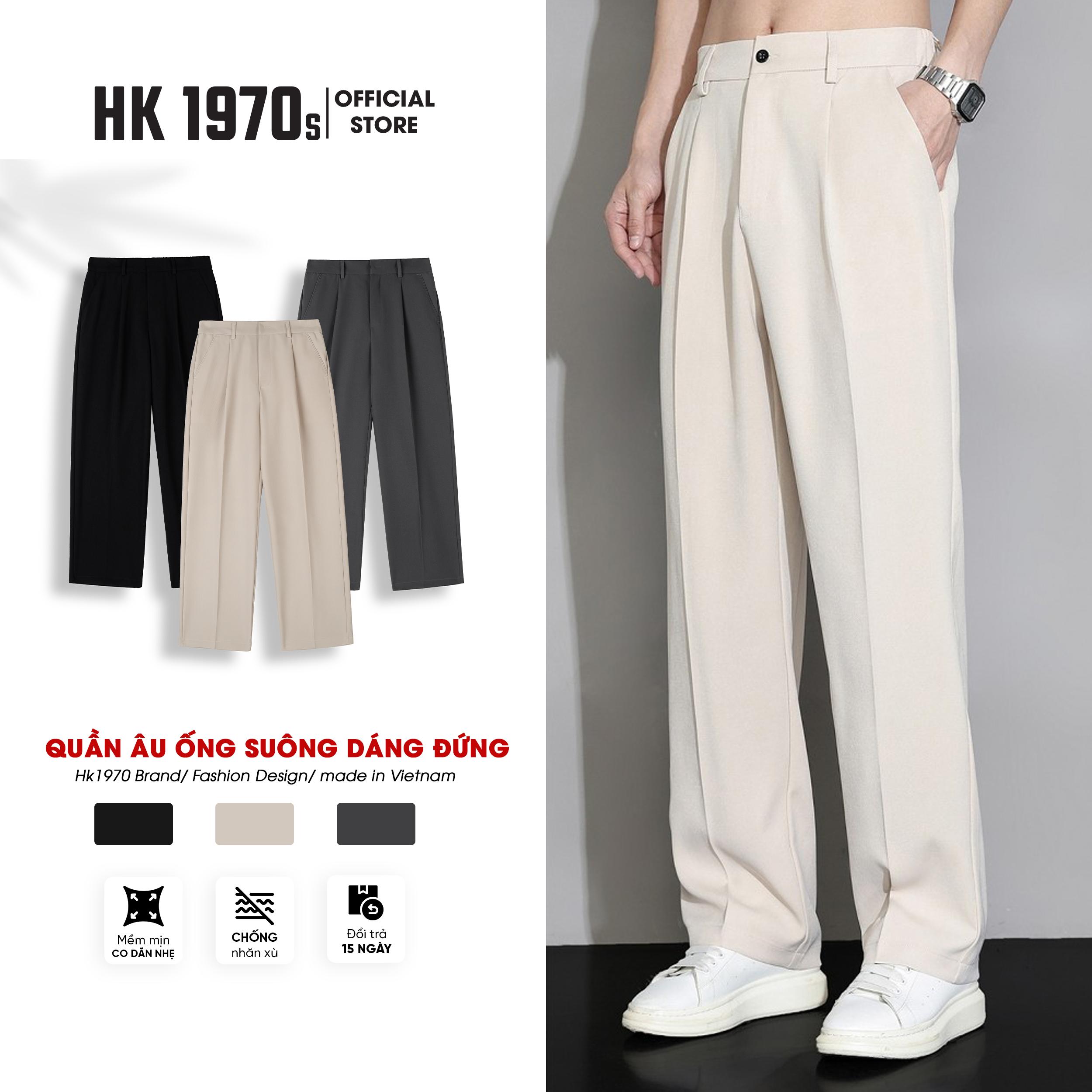 Quần Tây Nam, Quần Âu Nam Vải Cotton Hàn Dáng Quần Ống Suông Rộng Trơn Q087 Menswear Pants Đen Ong dịp Thông thường Có Túi