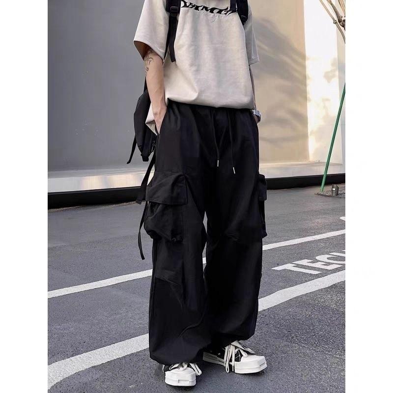 Quần Ống Rộng Nam Nữ Có Dây Rút Unisex, Quần Túi Hộp Vải Dù Phong Cách Hiphop Đường Phố Q130 Nam Menswear Pants Đen Trắng